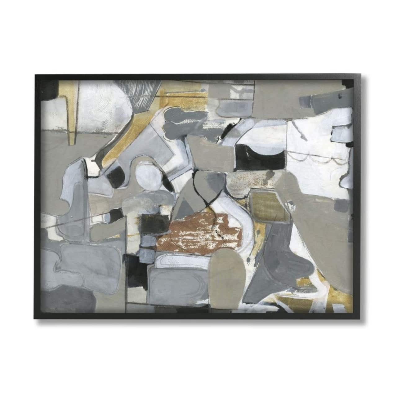 Stupell Industries Gray &#x26; Brown Abstract Shapes Black Framed Wall Art